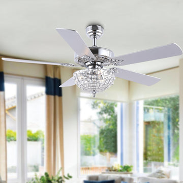 Mandy 52" Glam Classic Crystal Dome Shade LED Ceiling Fan With Remote - JONATHAN Y